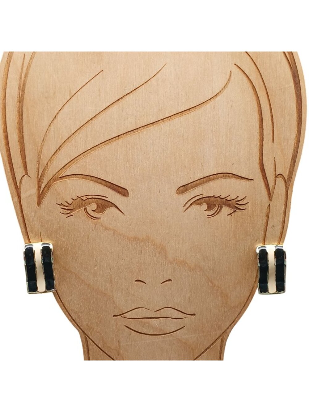 Gold & Black Retro Clip-On Earrings - Vintage Rectangular Design With Enamel Acc